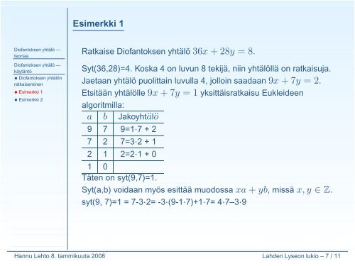Diofantoksen yhtälö - Lahti