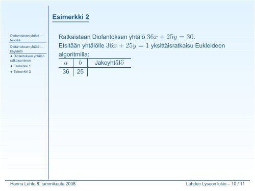 Diofantoksen yhtälö - Lahti