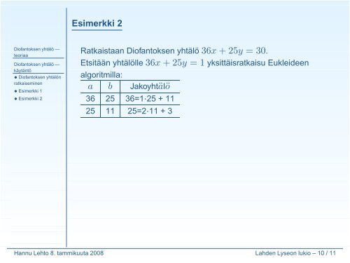 Diofantoksen yhtälö - Lahti