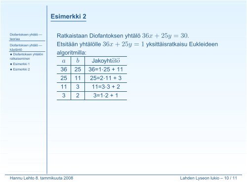 Diofantoksen yhtälö - Lahti