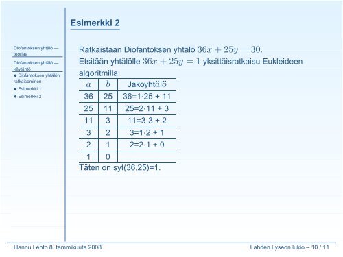 Diofantoksen yhtälö - Lahti