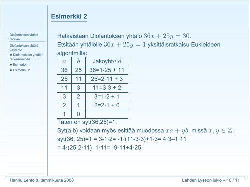 Diofantoksen yhtälö - Lahti