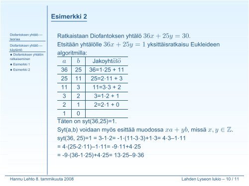 Diofantoksen yhtälö - Lahti