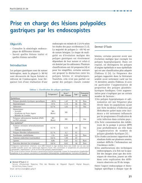 Prise en charge des lÃ©sions polypoÃ¯des gastriques par les ...