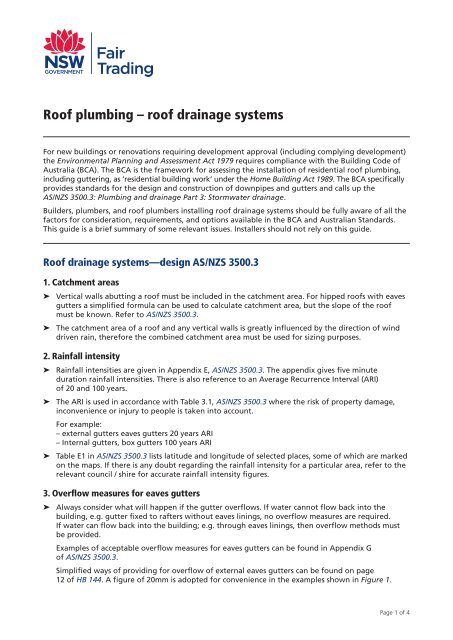 Roof plumbing â roof drainage systems - NSW Fair Trading