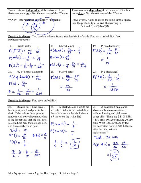 Mrs. Nguyen â Honors Algebra II â Chapter 13 Notes ... - Teacher