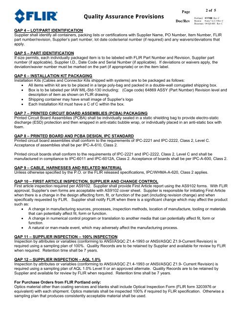 Quality Assurance Provisions - Flir Systems