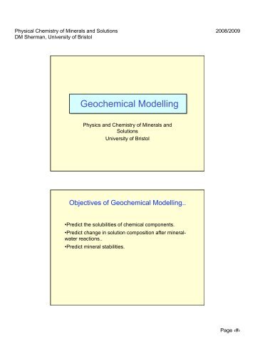 Introduction to Geochemical Modelling - University of Bristol