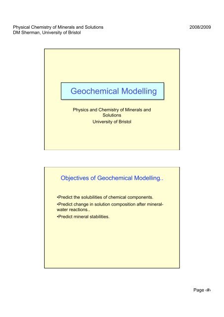 Introduction to Geochemical Modelling - University of Bristol