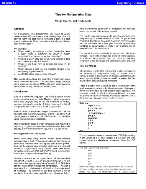 Tips for Manipulating Data - NESUG