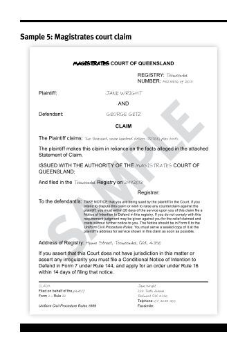 legal aid form 2 claim Queensland Magistrates Affidavit â â Court Sample 2 of