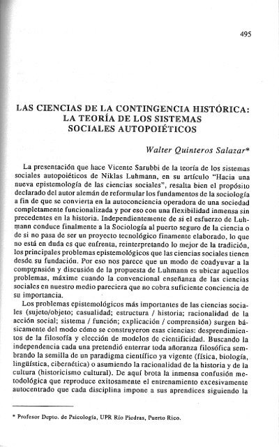 Walter Quinteros Salazar. Las ciencias de la contingencia histórica