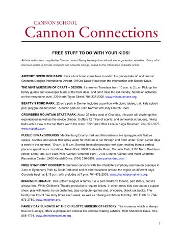 FREE STUFF TO DO WITH YOUR KIDS! - Cannon School