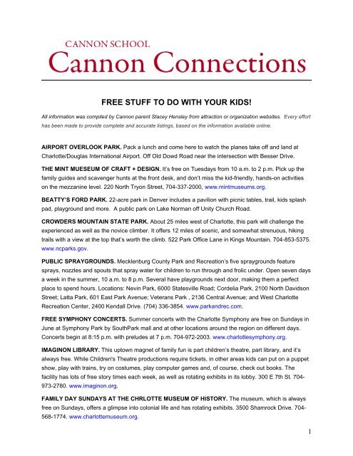 FREE STUFF TO DO WITH YOUR KIDS! - Cannon School