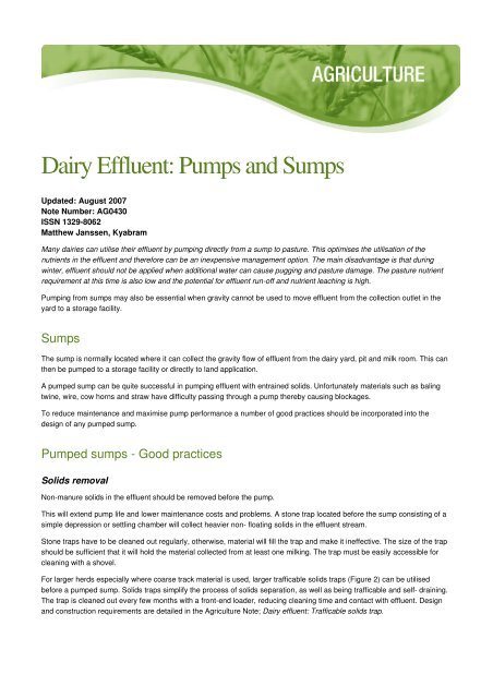 Dairy Effluent: Pumps and Sumps - DairyTas