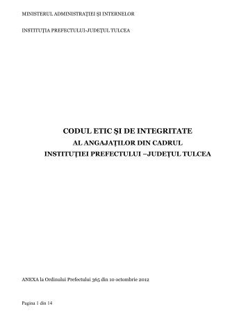Codul etic si de integritate al angajatilor - Prefectura JudeÅ£ului Tulcea