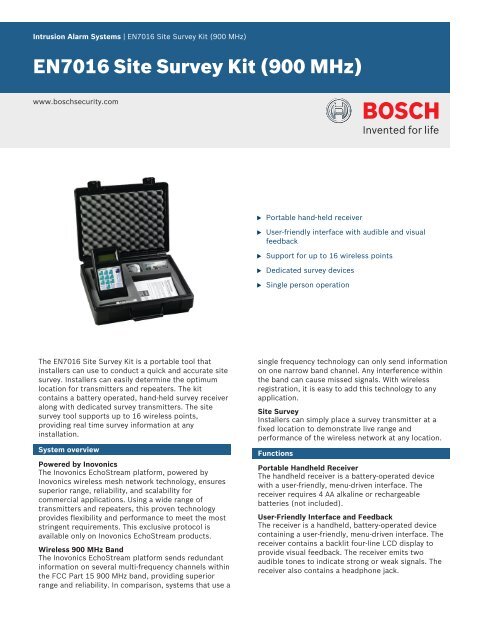 en7016 site survey kit 900 mhz bosch security systems survey kit