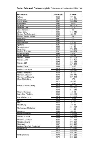 Sach-, Orts- und Personenregister Stichworte ... - Kreis Steinburg