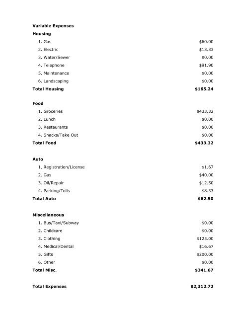 FINANCIAL ASSESSMENT Joe Sample