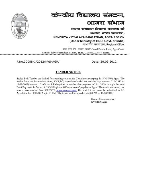 Tender Notice for Conservancy - Kendriya Vidyalaya Sangathan ...