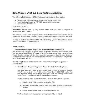 DataWindow .NET 2.5 Beta Testing Guideline - Sybase