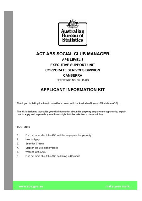 act abs social club manager - Australian Bureau of Statistics