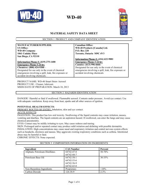 MATERIAL SAFETY DATA SHEET - WD-40 Company