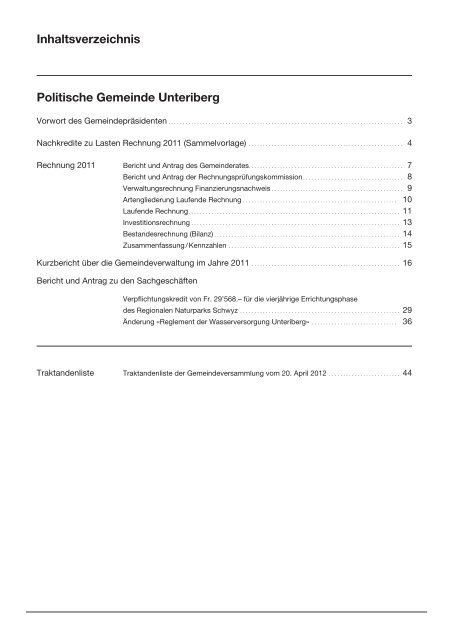 Rechnung 2011 - Gemeinde Unteriberg