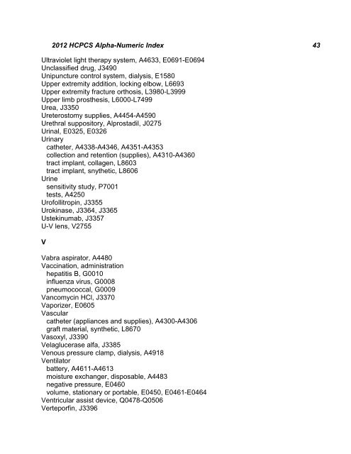 2012 HCPCS Alpha-Numeric Index 1 HCPCS 2012