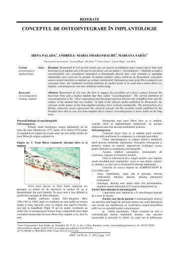 conceptul de osteointegrare Ã®n implantologie - Acta Medica ...