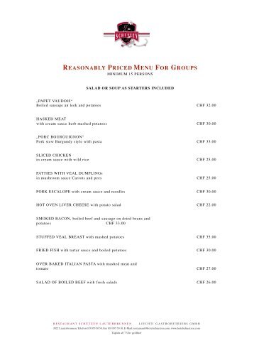 4 course banquet menus - Hotel Restaurant Schützen (Lauterbrunnen)