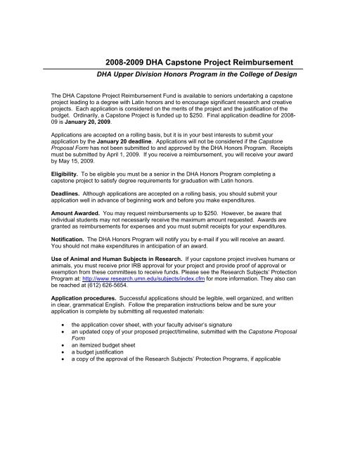 2008-2009 DHA Capstone Project Reimbursement - College of ...