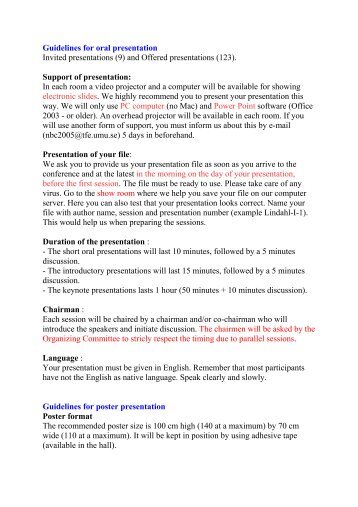 Guidelines for oral presentation Invited presentations (9) and ...
