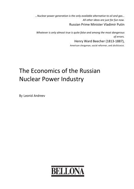 The Economics of the Russian Nuclear Power Industry - Bellona