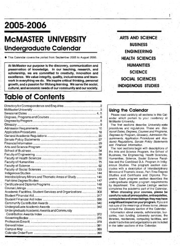 2005/2006 - Registrar - McMaster University