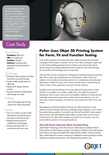 Peltor Uses Objet 3D Printing System for Form ... - Objet Geometries