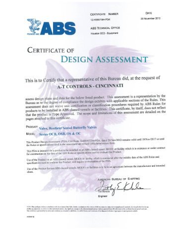 View our ABS Approved Certificate for Butterfly Valves - AT Controls