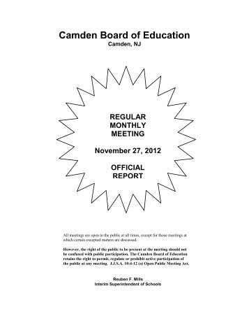 November 27 2012 Superintendent Report - Camden City Public ...