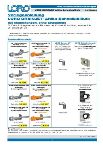 Verlegeanleitung LORO-DRAINJET® Attika-Schnellabläufe