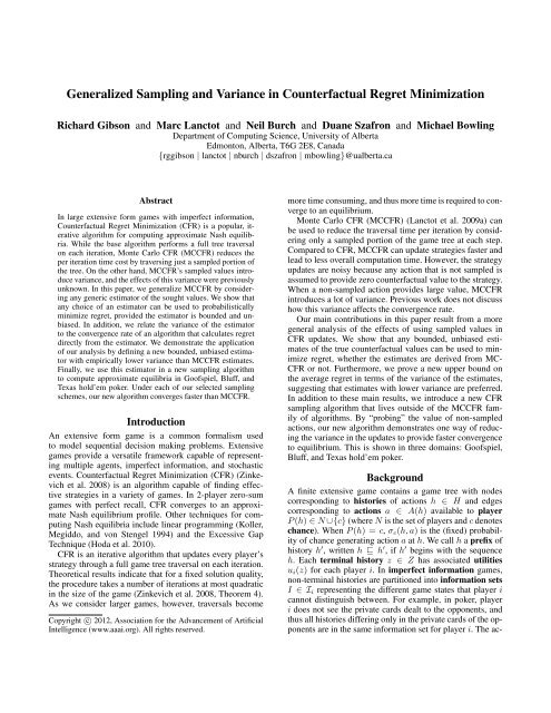 Generalized Sampling and Variance in Counterfactual Regret ...