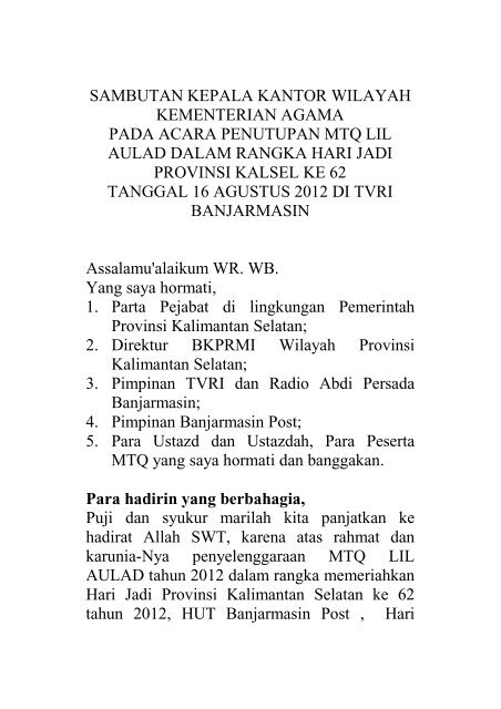 47+ Contoh Contoh Kata Sambutan Ketua Panitia Mtq Tingkat Desa terbaru