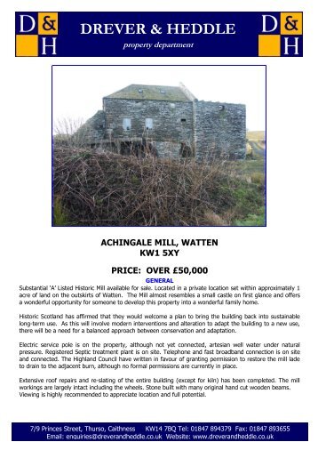 achingale mill, watten kw1 5xy price: over Â£50000 - Drever & Heddle