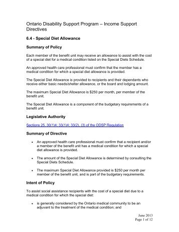 Special Diet Allowance (pdf) - Ministry of Community and Social ...