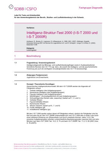 Intelligenz-Struktur-Test 2000 - Fachgruppe Diagnostik - SDBB