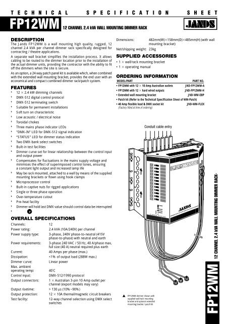 FP12WM Technical Specification Sheet - Jands