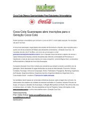 Coca-Cola Guararapes abre inscriÃ§Ãµes para o GeraÃ§Ã£o ... - Fajolca