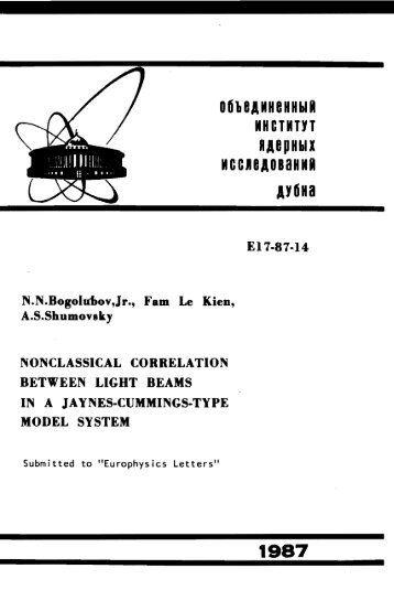 Nonclassical Correlation between Light Beams in a Jaynes ... - JINR