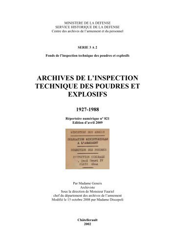 archives de l'inspection technique des poudres et explosifs 1927-1988