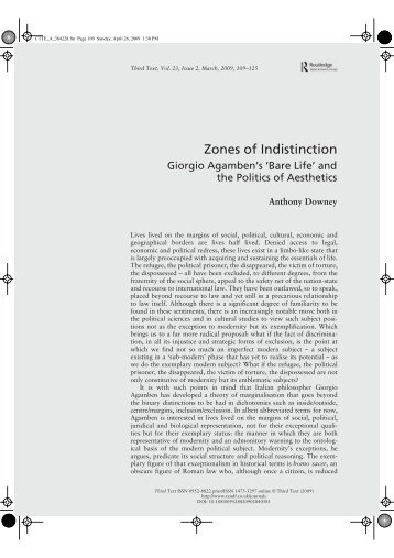 Zones of Indistinction: Giorgio Agamben's Bare Life and