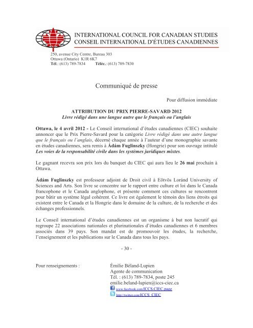 attribution du prix pierre-savard 2012 - Conseil international d ...